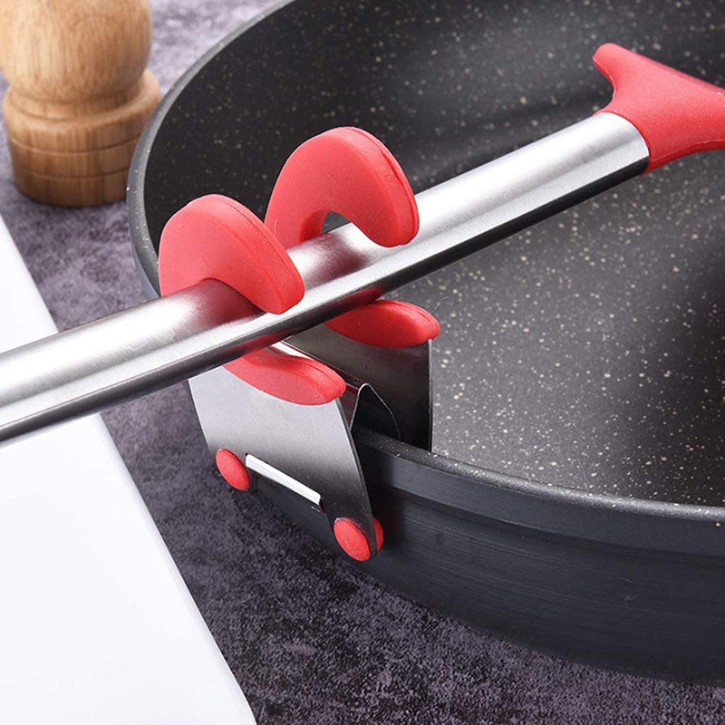 dropship Stainless Steel Pot Spoon Holder; Anti-Scald Silicone Grip Pot Clip Holder For Spoon; Kitchenware Bowl Clip; Cooking Utensils Tools