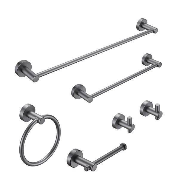 dropship Bathroom Hardware Set; Thicken Space Aluminum 6 PCS Towel bar Set- Gun Grey 24 Inches Wall Mounted