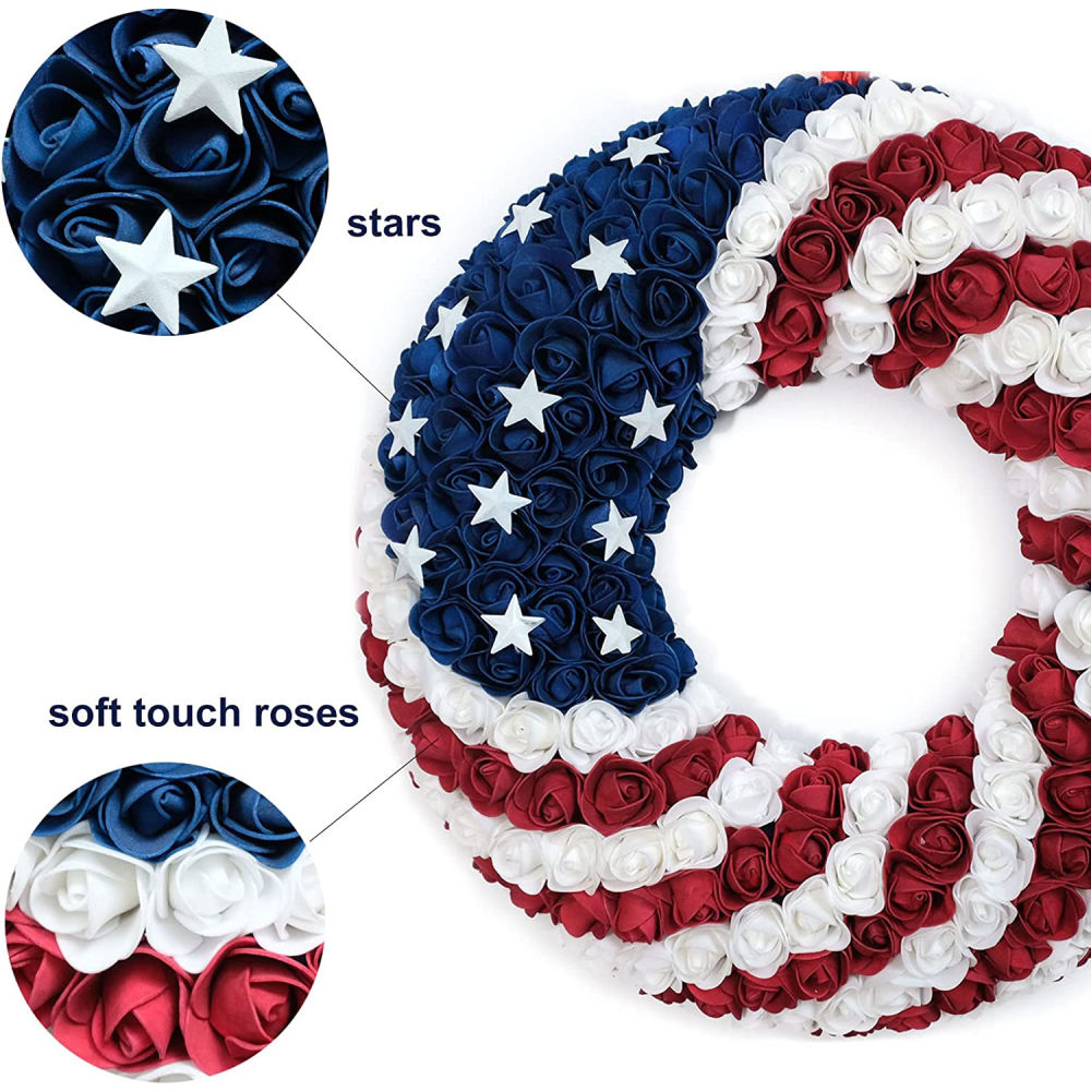 dropship Patriotic Americana Wreath; Boxwood Handcrafted Memorial Day Wreath Festival Garland Decoration