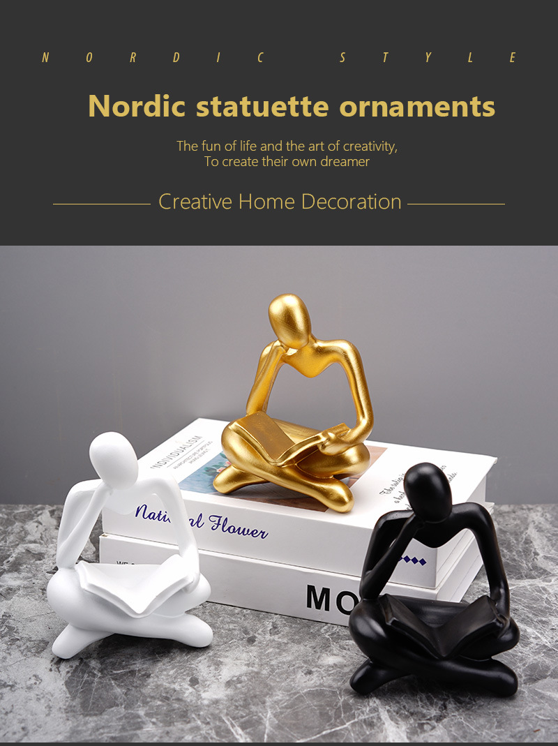dropship NORTHEUINS Reading Man Resin Figurine for Study Room Desktop Abstract Thinker Figure Ornament Home Living Room Office Decoration