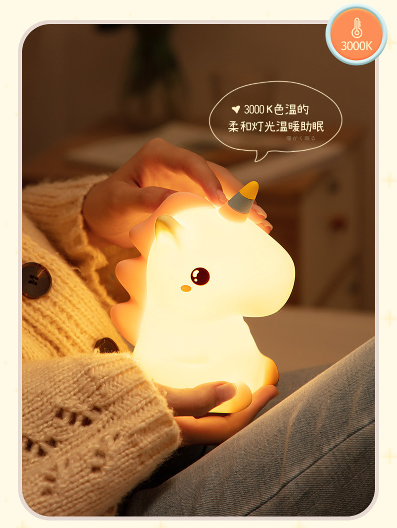 dropship Cute Silicone LED Night Light Unicorn Deer For Kids USB Rechargeable Animal Dinosaur Bedroom Decor Touch Night Lamp For Gifts