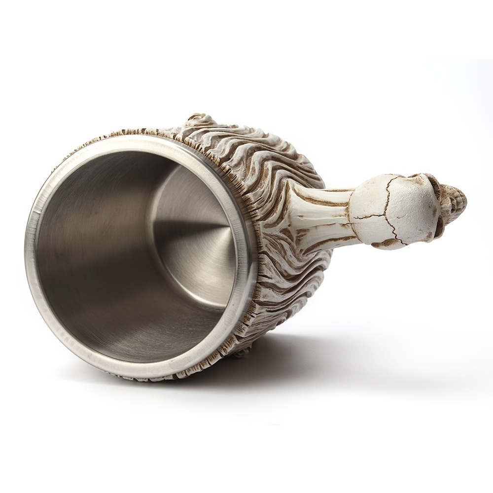dropship 1pc Retro Resin Stainless Steel Beer Mug Skull Knight Tankard; Halloween Coffee Cups; Viking Tea Mug; Pub Bar Decoration Drinkware