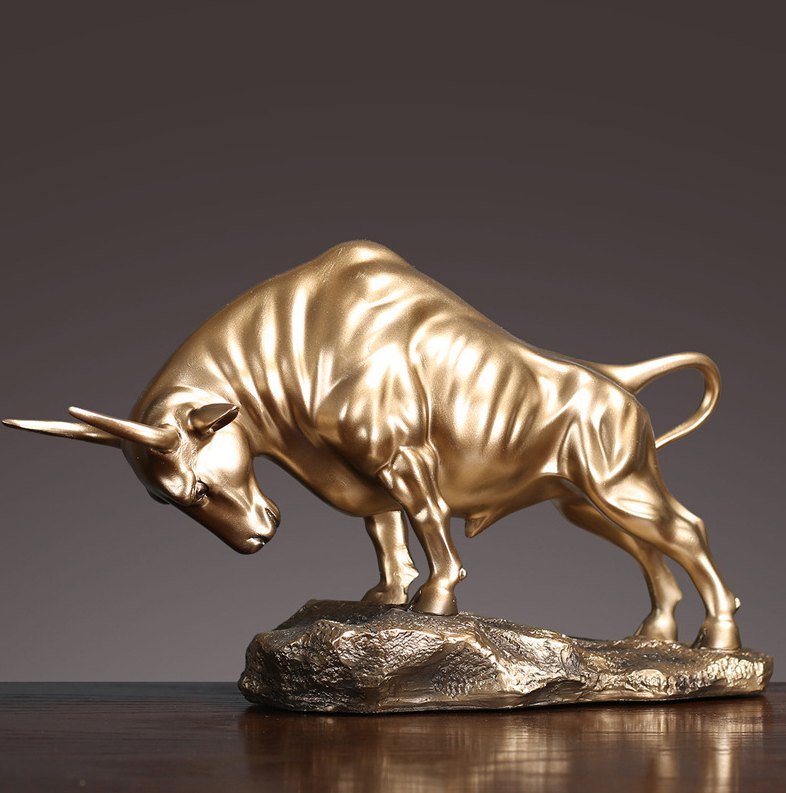 dropship NORTHEUINS 35cm Resin OX Figurines for Interior Wall Street Bull Wealth Statue Home Living Room Office Mascot Desktop Decoration