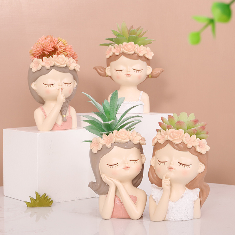 dropship 1pc Girls Plant Pots; Desktop Creative Cute Plant; Desktop Art Craft Decor