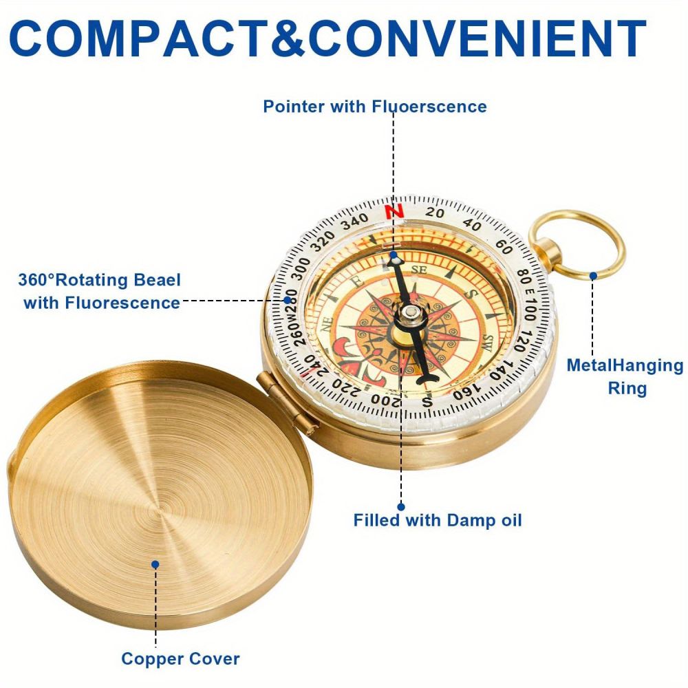 dropship G50 Pocket Watch Vintage Flip Compass; Multi-functional Luminous Pure Copper Compass For Outdoor Mountaineering