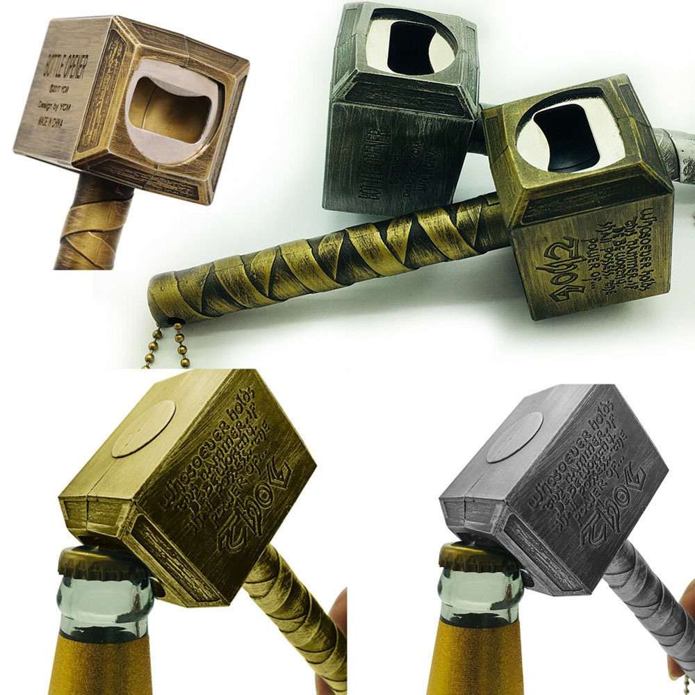 dropship 1PC Silver Beer Bottle Openers Multifunction Hammer Of Thor Shaped Beer Bottle Opener With Long Handle Bottler Metal Opener Beer