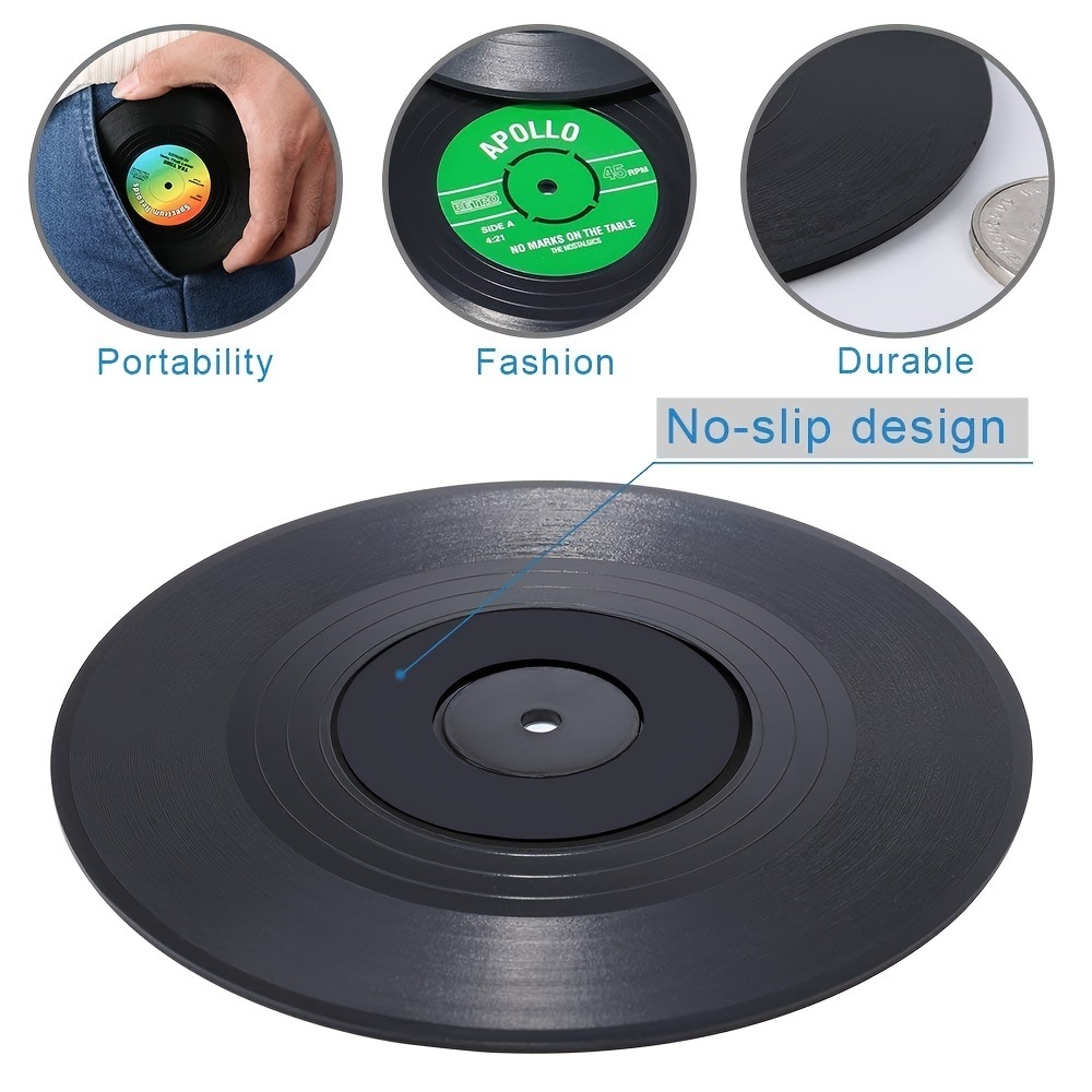 dropship Set Of 6 Colorful Retro Vinyl Record Disk Coasters With Funny Labels-Prevent Furniture From Dirty And Scratched