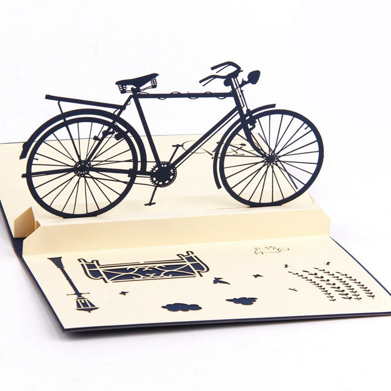 dropship 1pc Creative 3D Birthday Greeting Card; Handmade Hollow Retro Bicycle Blessing Card; Graduation Gift; Birthday Blessing Gift