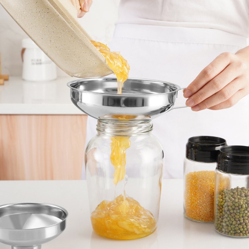 dropship 1pc; Thickened Stainless Steel Wide Mouth Funnel; Household Large Diameter Jam Funnel