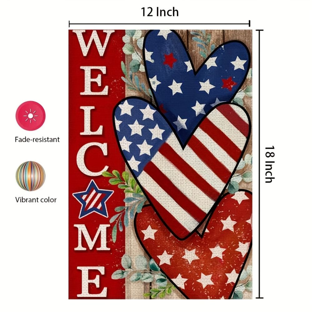 dropship 4th Of July Patriotism Linen Double Sided Garden Flag (12''x18''); Home Decor; Anniversary Independence Day Outdoor Decor; Yard Decor; Garden Decorations (No Metal Brace)