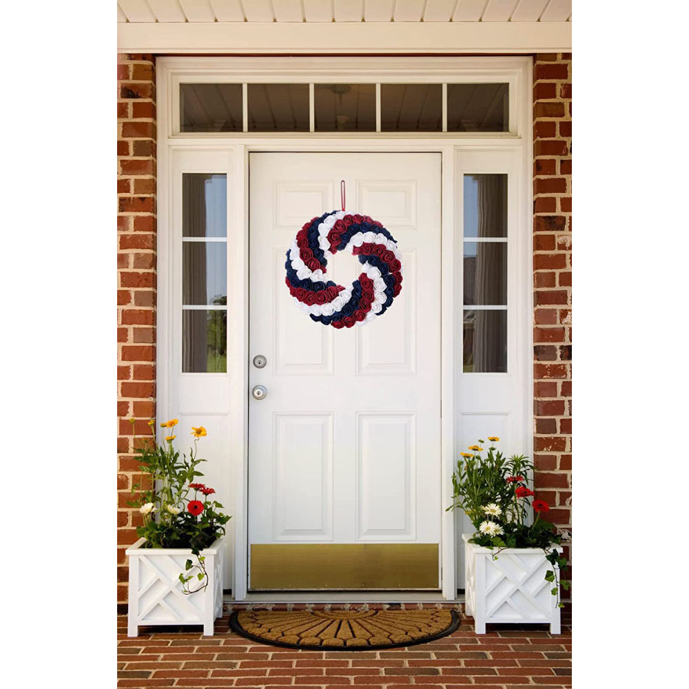 dropship Patriotic Americana Wreath; Boxwood Handcrafted Memorial Day Wreath Festival Garland Decoration