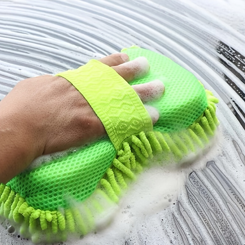 dropship 1pc Car Wash Mitt Chenille Microfiber Wash Sponge Scratch Free; Ultra Absorbent Microfiber Waffle Drying Towel For Car Detailing; Green; 9.05in*5.11in*2.75in