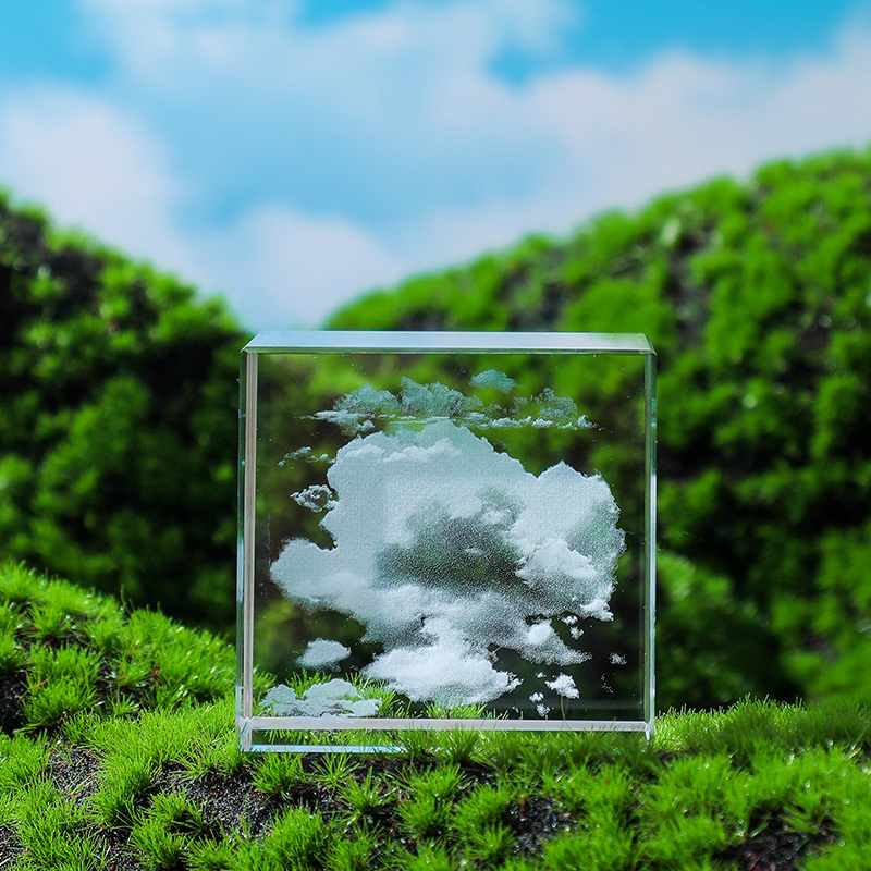 dropship Moon; Cloud; 3D Cube Engraved Crystal Craft Ornaments; Desktop Bedroom Decorations; Creative Birthday Gifts