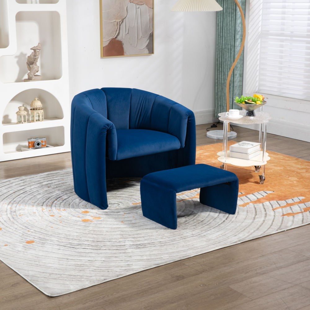 dropship COOLMORE Accent Chair with Ottoman, Mid Century Modern Barrel Chair Upholstered Club Tub Round Arms Chair for Living Room