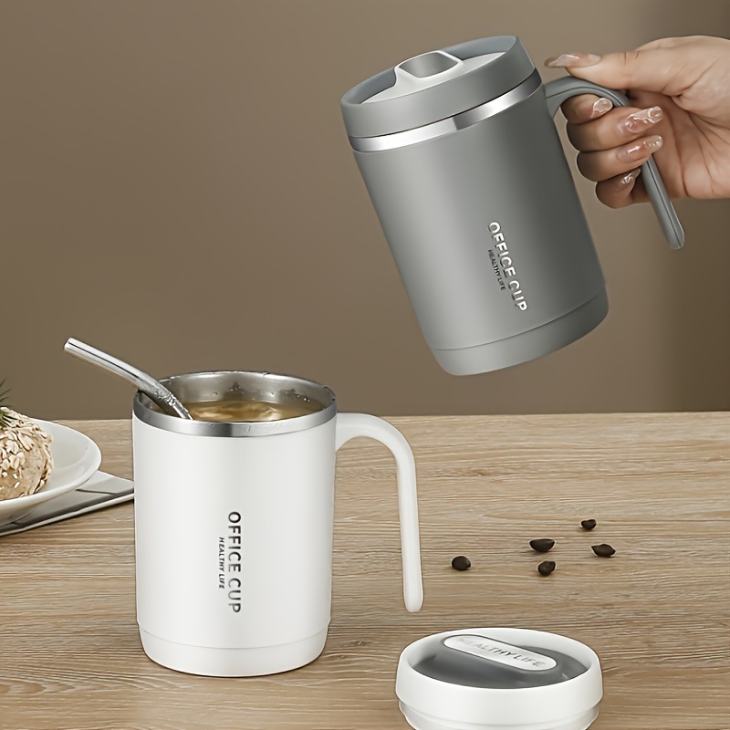 dropship 1pc Stainless Steel Cups With Lid; 16 Oz 304 Stainless Steel Tumblers Durable Coffee Mug With Splash Proof Sliding Lid; Drink With Lid Open; Non-Insulated Mug; Without Straw