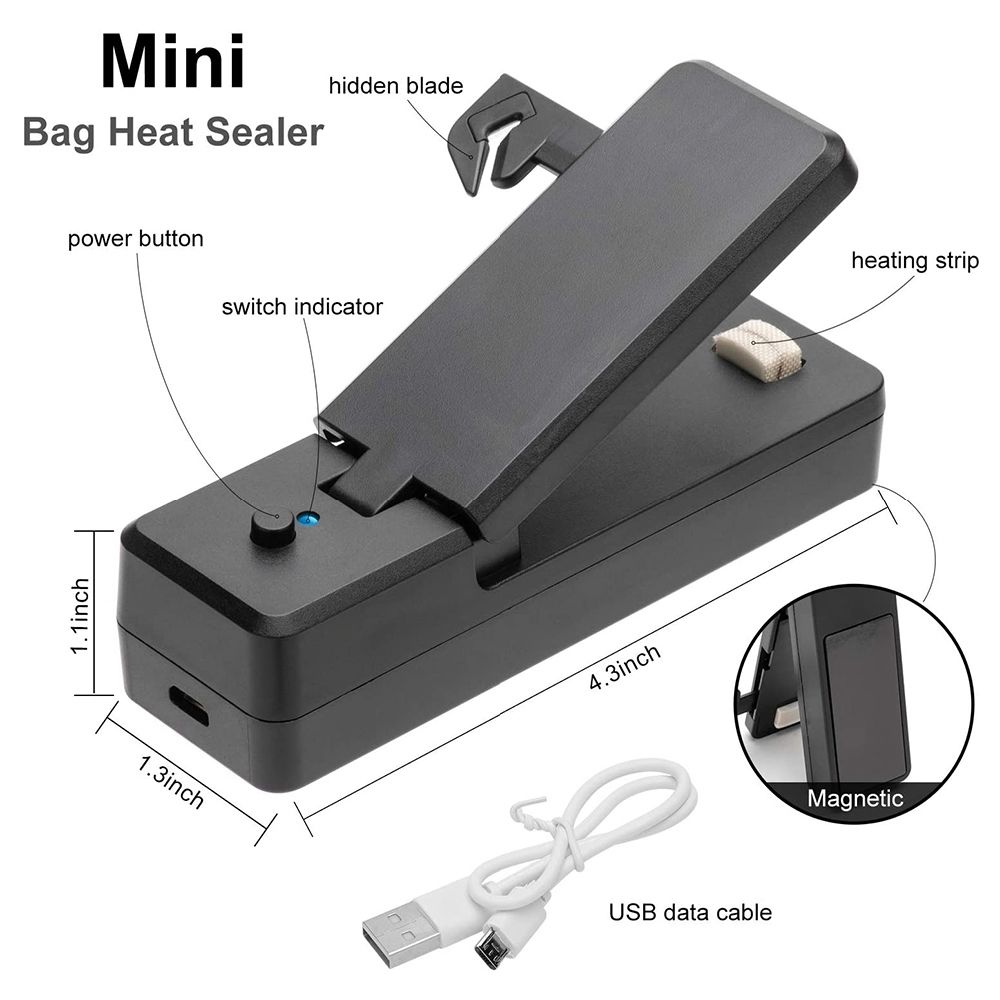 dropship 1pc 2 In 1 USB Chargable Mini Bag Sealer Heat Sealers With Cutter Knife Rechargeable Portable Sealer For Plastic Bag Food Storage