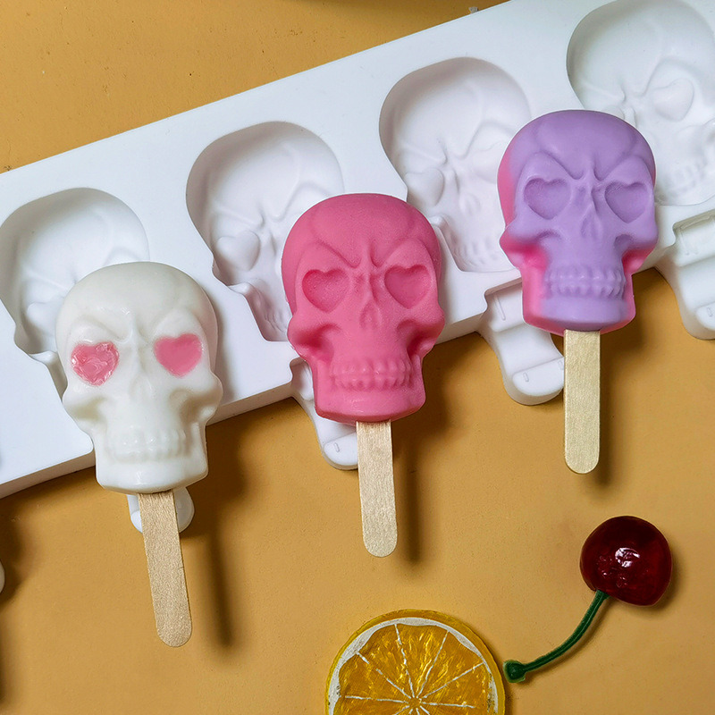dropship 1pc 6 Skull Ice Cream Silicone Mold; Ice Mold 14.2*4.37inch