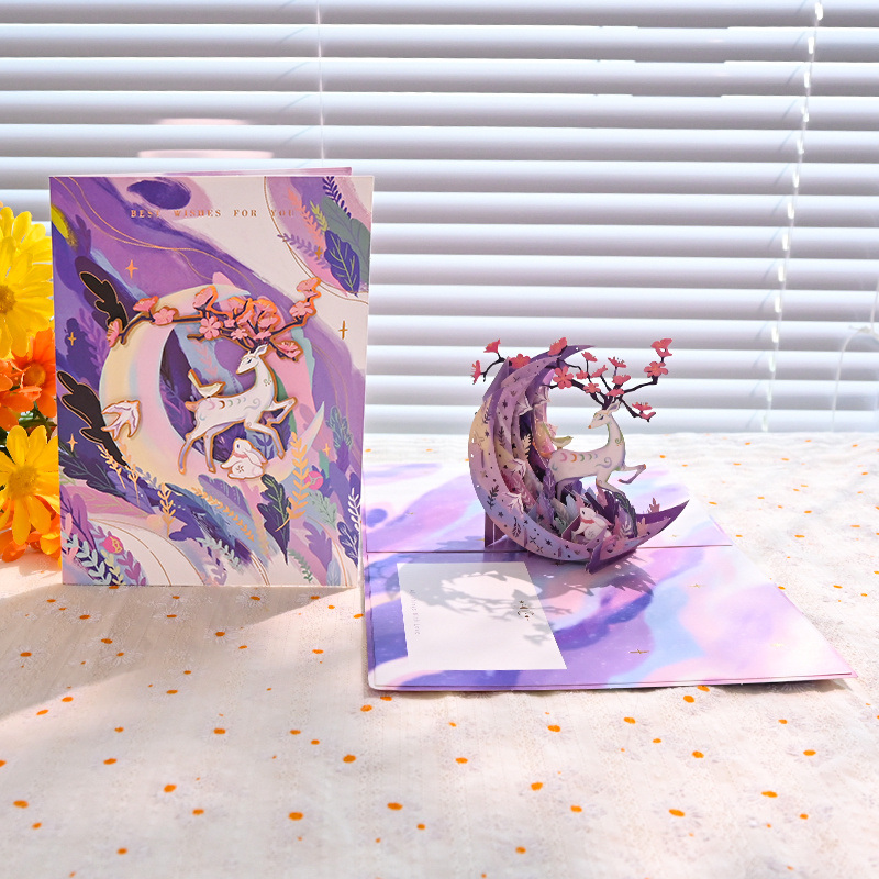 dropship 1pc Ziyi 3D Pop Up Greeting Card With Envelope Graduation Tanabata Gift Birthday Small Card Creative Handwritten Gift Blessing Card