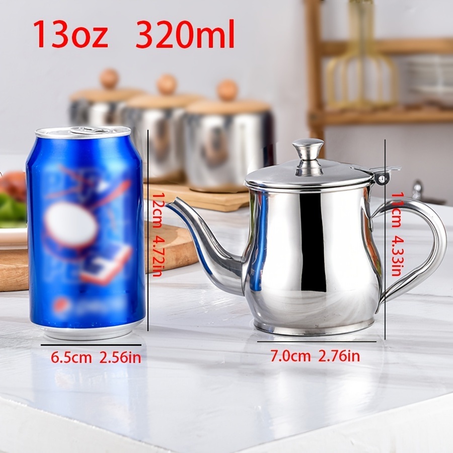 dropship 1pc Mini Stainless Steel Oil Pot With Strainer; Condiment Pot; 13oz; Small Stainless Steel Oil Pot