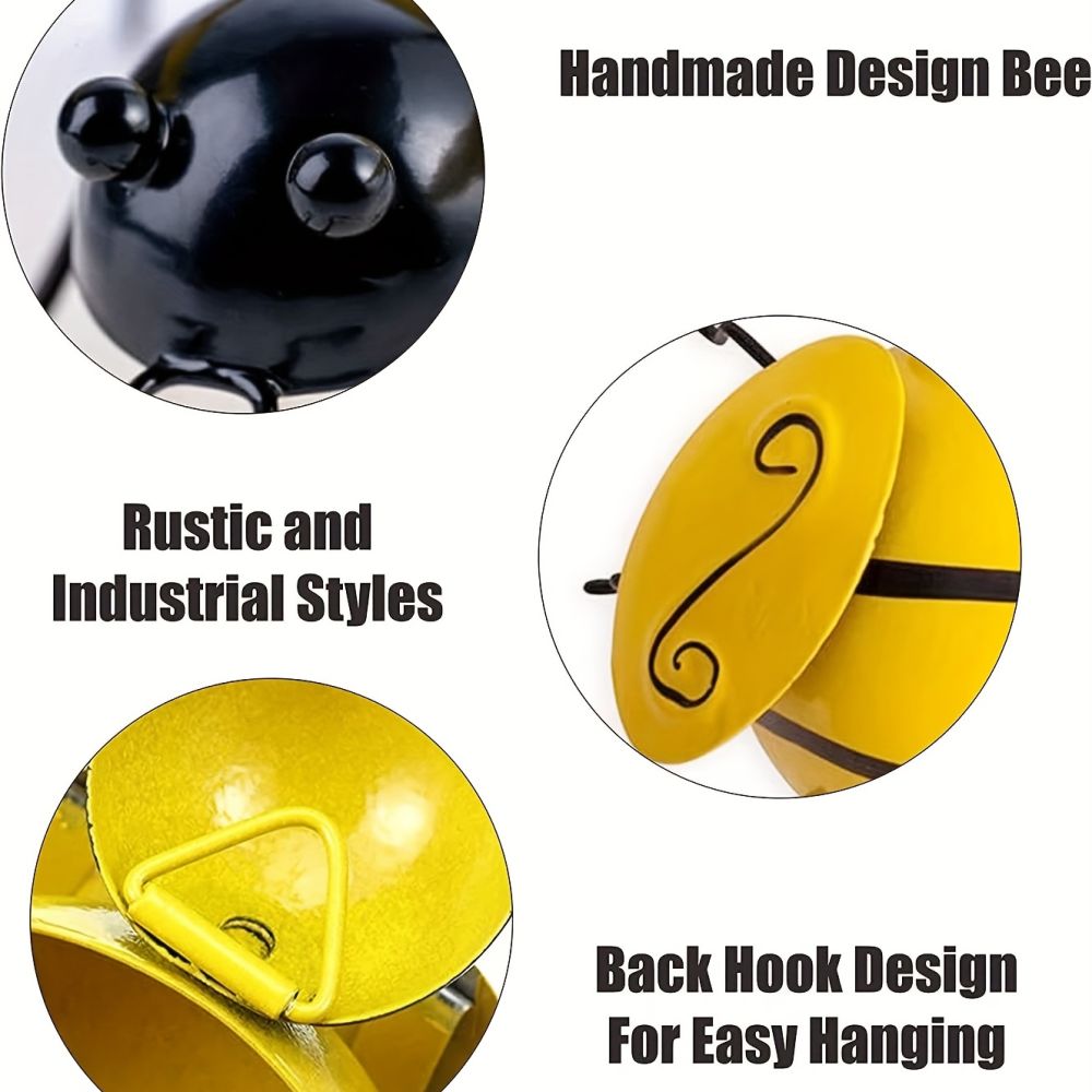 dropship 4pcs; Metal Wall Art; Metal Bumble Bee Wall Decor; 3D Iron Bee Art Sculpture Hanging Wall Decorations For Outdoor Home Garden