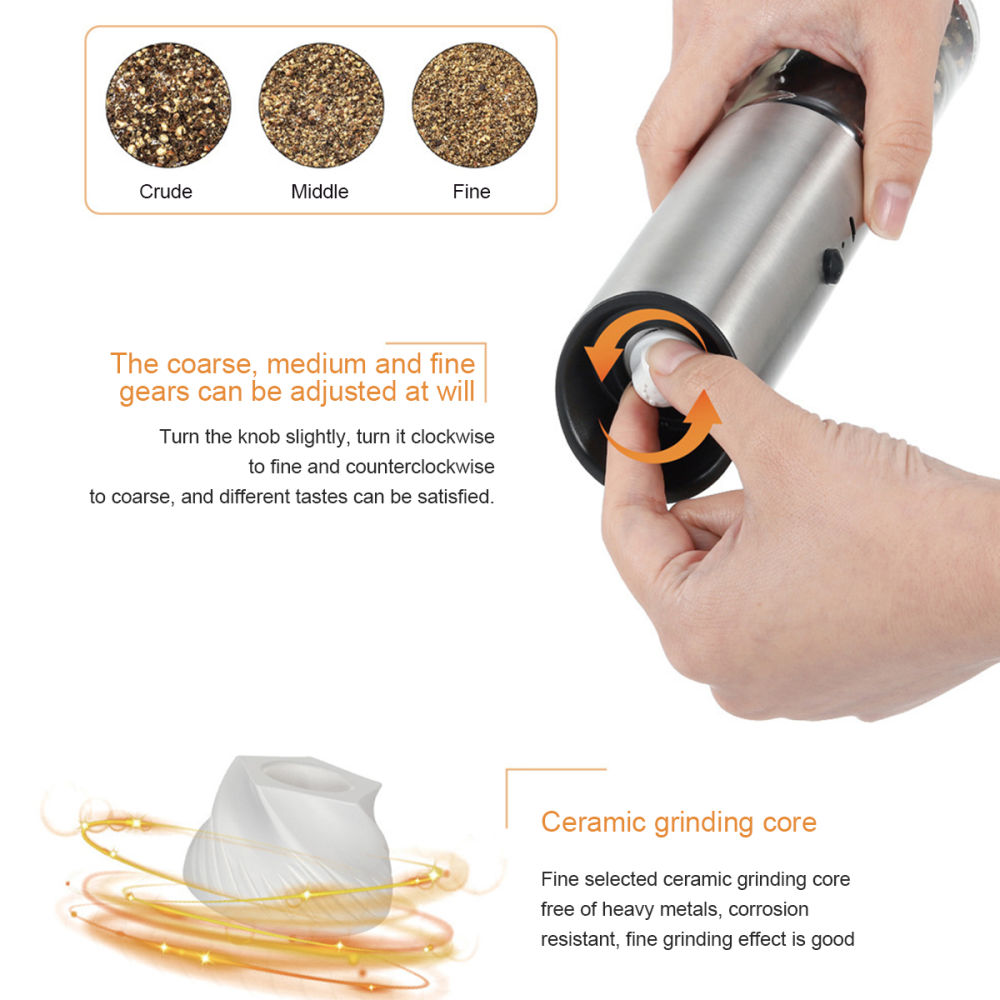 dropship Electric Pepper Grinder 3W Handheld Automatic Pepper Mill USB Charging Pepper and Salt Grinder Electric Spice Grinder with