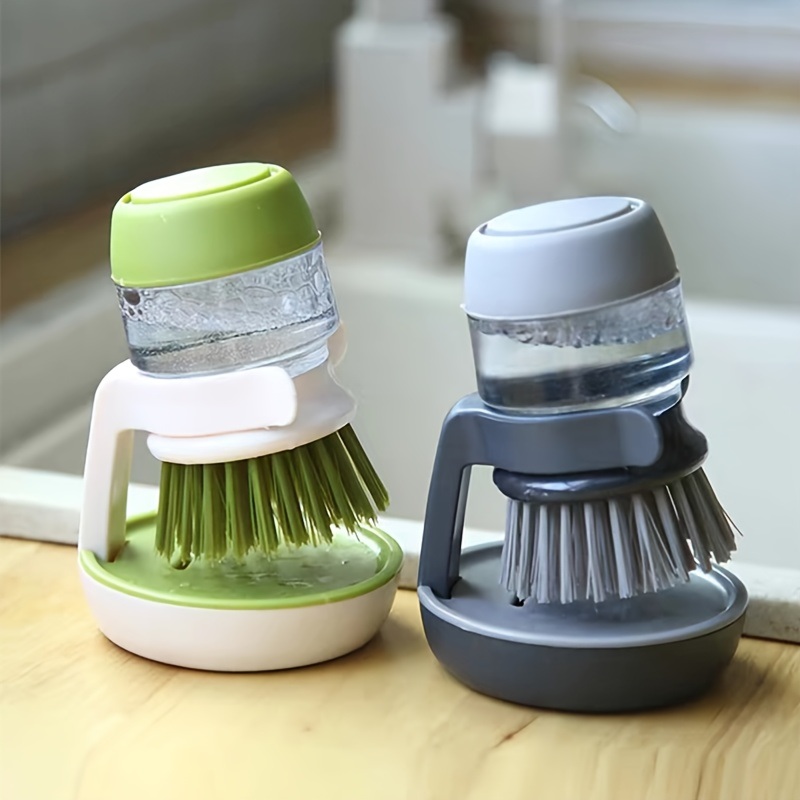 dropship 1pc Soap Dispensing Palm Brush With Holder; Soap Dispenser Scrub Brush; With Holder Storage Stand Set; Green; Grey