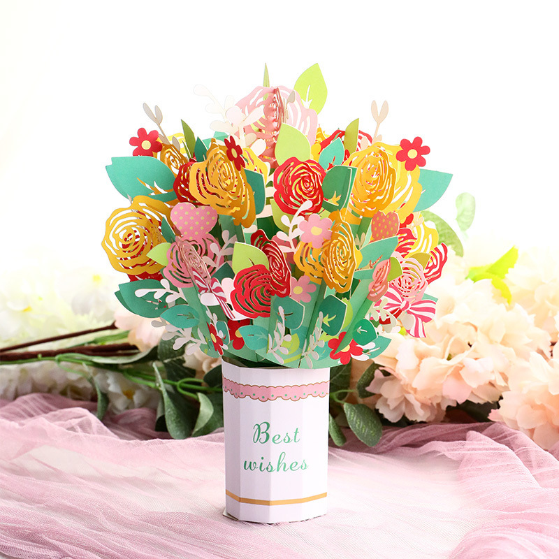 dropship 1pc New Mother's Day 3D Greeting Card; Hand-carved Hand-carved Bouquet Blessing Ornament Greeting Card For Mom; Message Blessing Card For Mother's Day And Valentine's Day