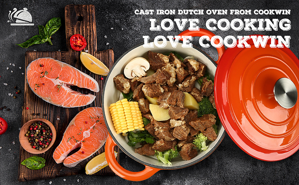 dropship COOKWIN Enameled Cast Iron Dutch Oven with Self Basting Lid; Enamel Coated Cookware Pot 4.5QT