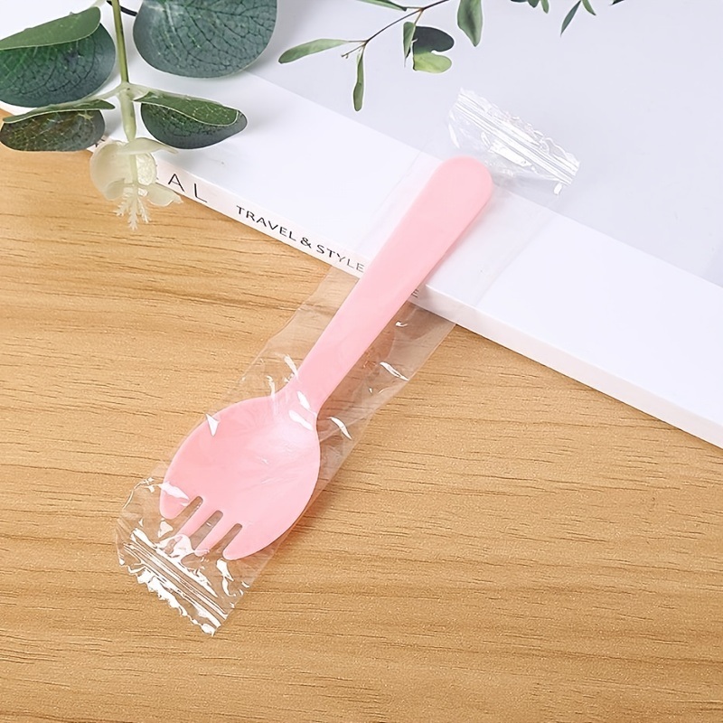 dropship 100pcs/set Disposable Plastic Spoons Forks For Cake Ice Cream Salad Fruit Dessert Soup Tea Coffee Party Cake Baking Shop Supplies