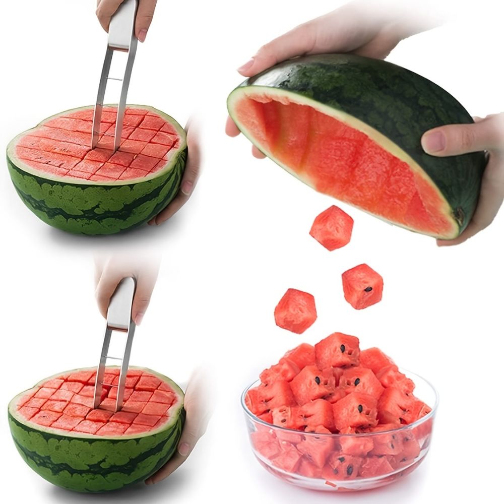 dropship 1pc Watermelon Cutter Slicer, Stainless Steel Watermelon Cube Cutter Quickly Safe Watermelon Knife, Fun Fruit Salad Melon Cutter For Kitchen Gadget