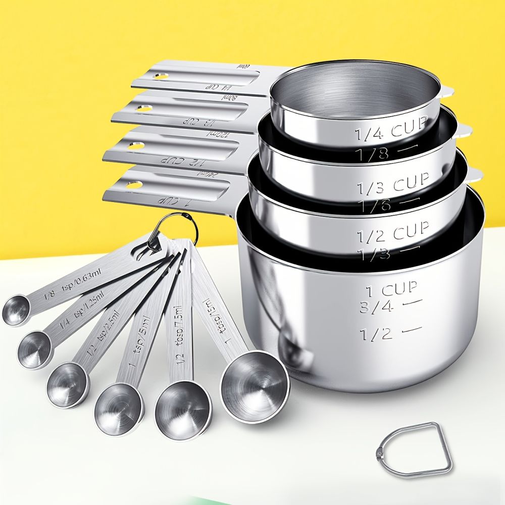 dropship 1 Set Stainless Steel Measuring Cups & Spoons Set; Cups And Spoons; Kitchen Gadgets For Cooking & Baking (4+6) 0.86lb