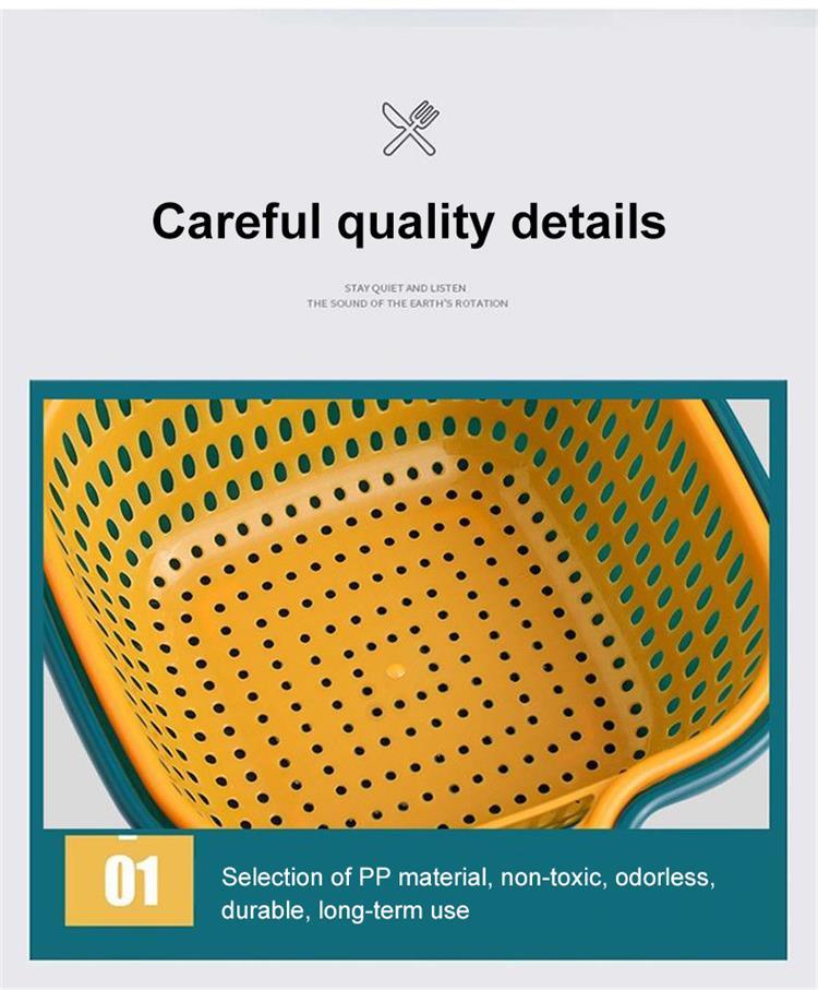 dropship Small Kitchen Double Drain Basket Bowl Washing Storage Basket Strainers Bowls Drainer Vegetable Cleaning Tool