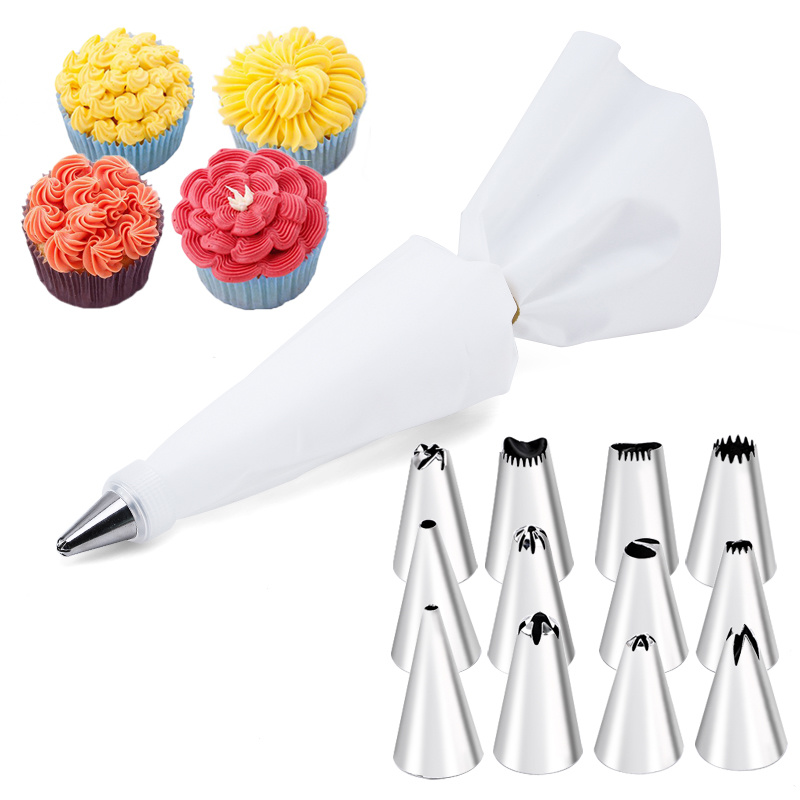 dropship 6-24 Pcs Set Pastry Bag and Stainless Steel Cake Nozzle Kitchen Accessories For Decorating Bakery Confectionery Equipment