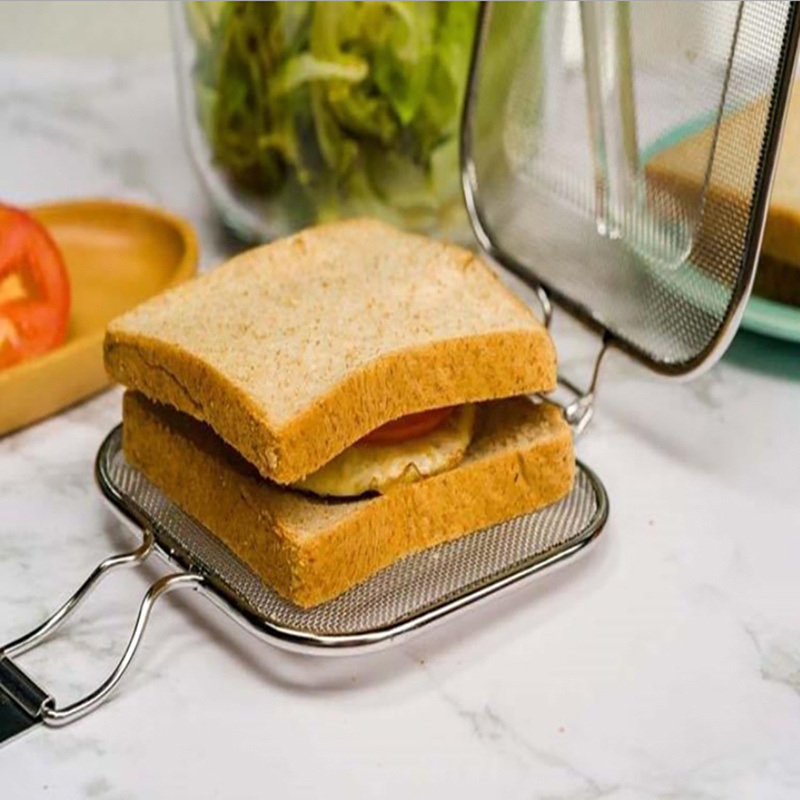 dropship Sandwich Toaster Bread Grill Net Stainless Steel Sandwich Grilling Basket Foldable Sandwich Baking Tool Oven Food Grill Rack