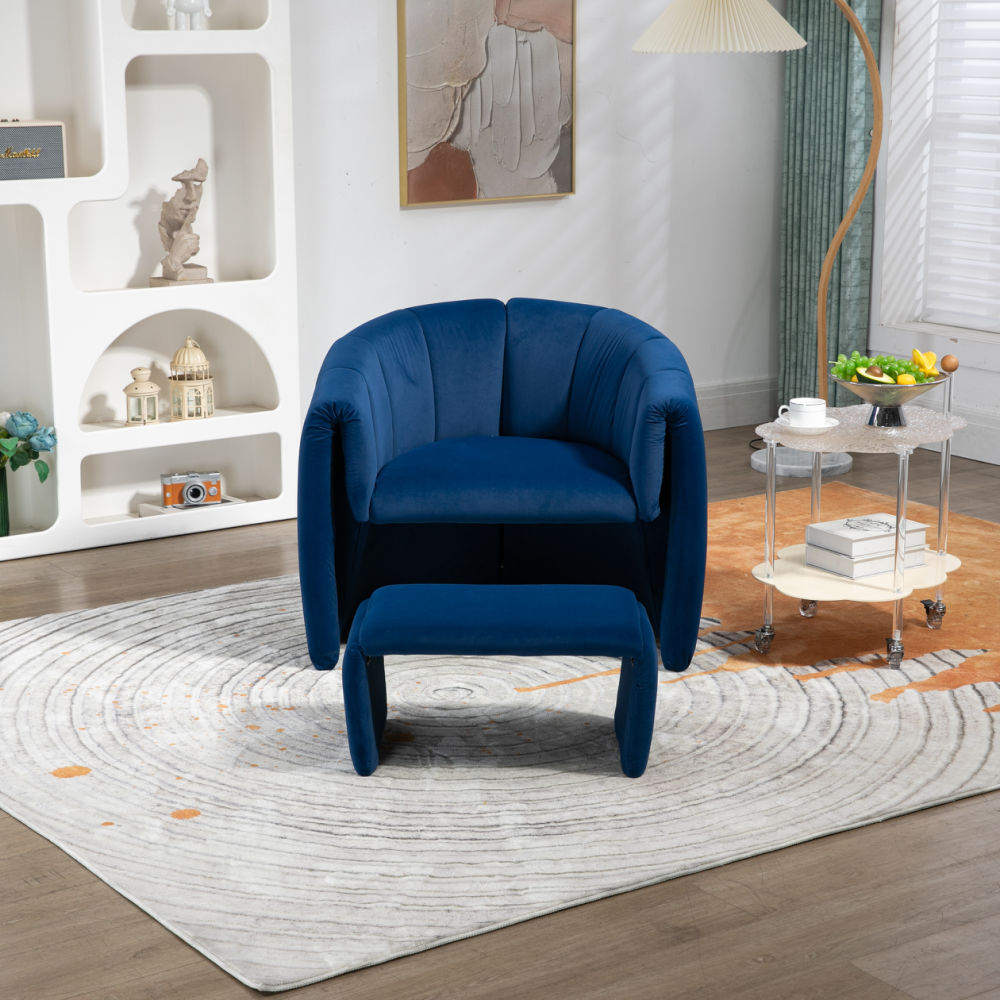 dropship COOLMORE Accent Chair with Ottoman, Mid Century Modern Barrel Chair Upholstered Club Tub Round Arms Chair for Living Room