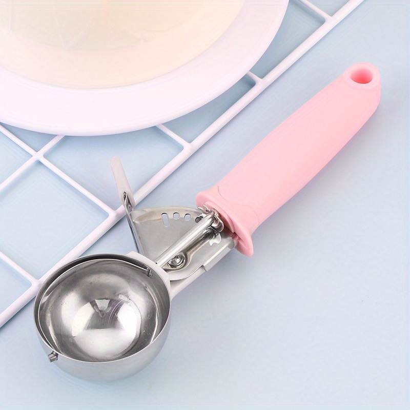 dropship 1pc; Pink PP Stainless Steel Semi-automatic Pastry Spoon; Stainless Steel Ice Cream Scoop