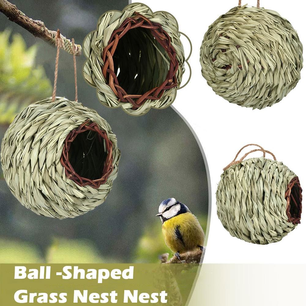 dropship Charming Decorative Hummingbird House Hand-woven Hung Straw Nest Natural Grass Hung Bird for Garden Patio Lawn Office Indoor