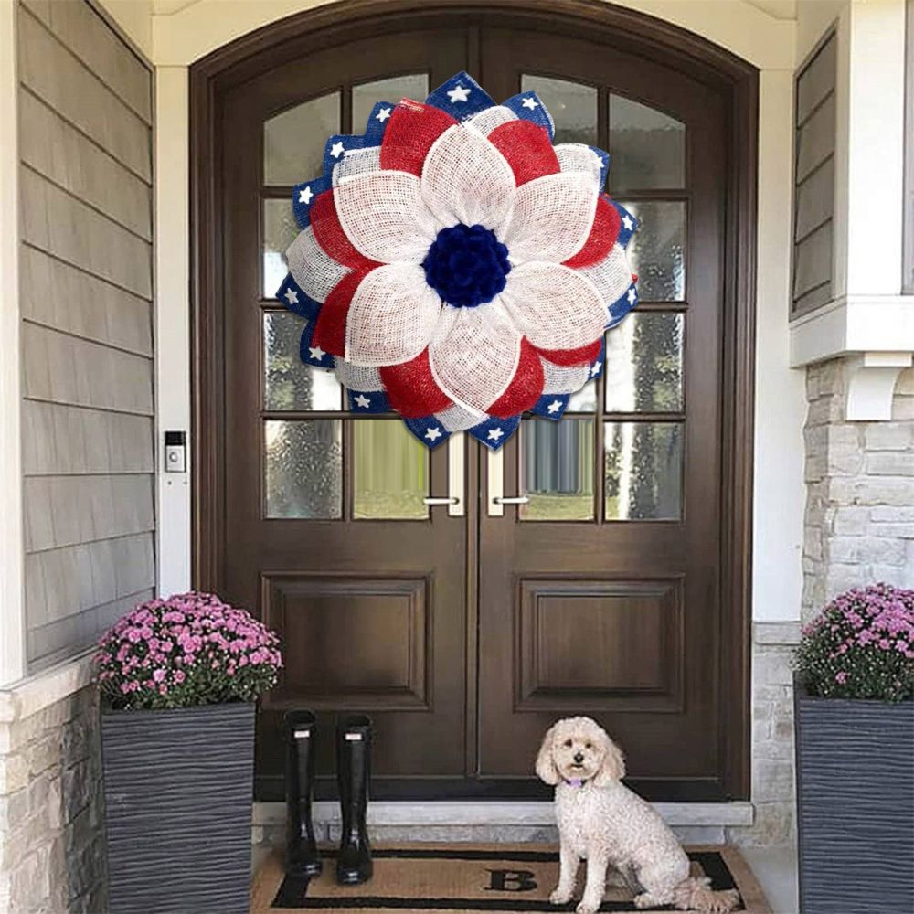 dropship Wreaths for Front Door Modern Ndependence Day Wreath Patriot Wreath American Flag Red New Year Lights Fall Wreath with Pumpkins