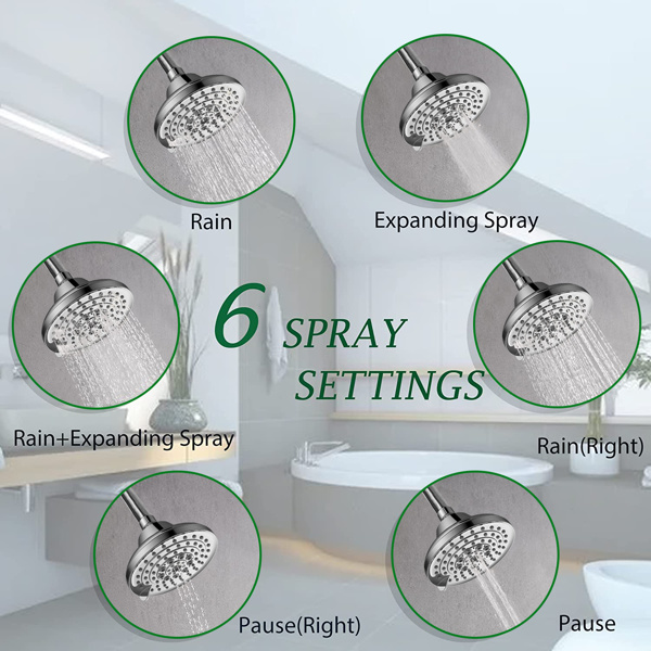 dropship 6 Spray Settings High Pressure Shower Head 5" Rain Fixed Showerhead - Chrome Adjustable Shower Head with Anti-Clogging Nozzles; Low Flow Easily Installation