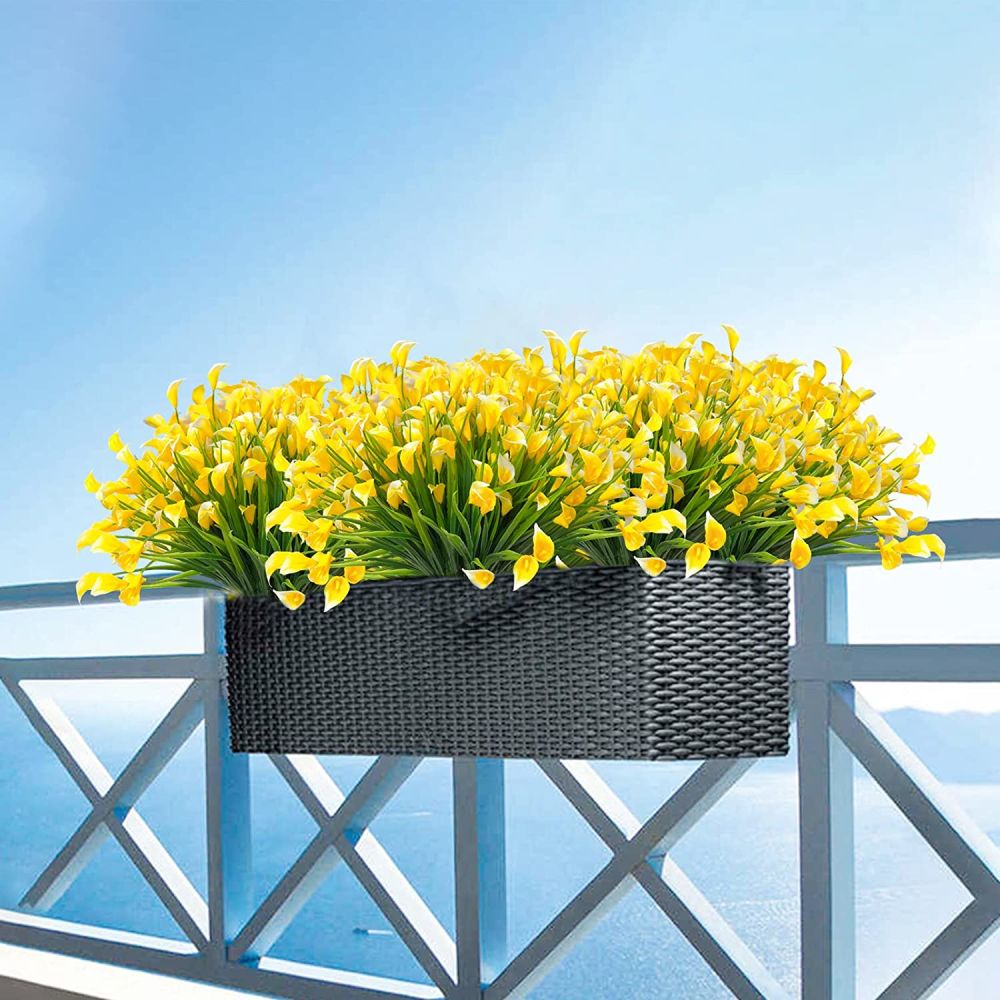 dropship 4 Bundles Premium Oxidation Resistance Artificial Flower; Artificial Outdoor Flowers UV Resistant Fake Flowers No Fade Faux Plastic Greenery Shrubs Garden Porch Window Box Wedding Decorating