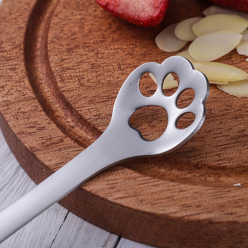 dropship 1pc Stainless Steel Hollow Out Kawaii Cat Claw Spoon; Mixing Spoon; Cake Dessert Spoon; Cookie Mold