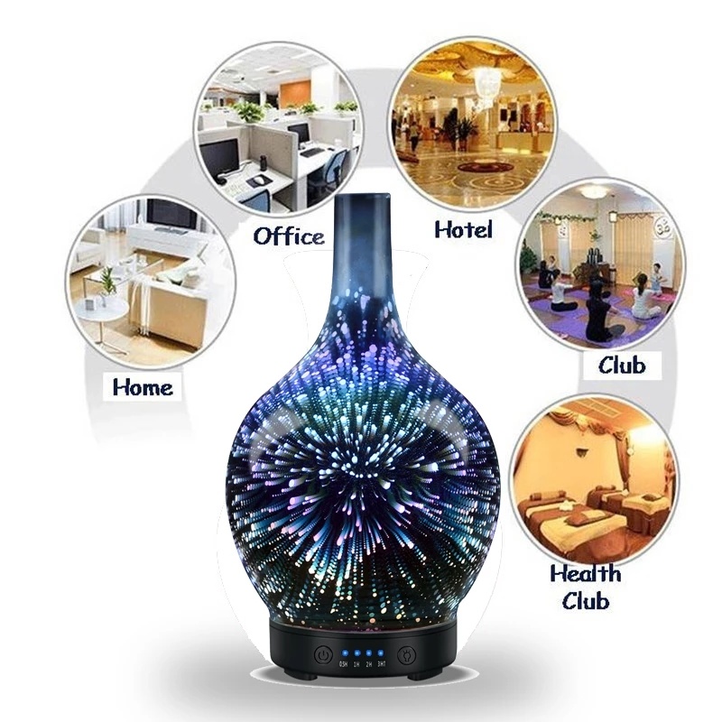 dropship 3D Fireworks Glass Vase Humidifier with 7 Color Led Night Light Aroma Essential Oil Diffuser Cool Mist Maker for Home Office