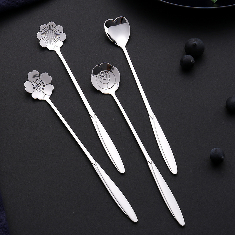 dropship 4pcs/set Coffee Scoop; Ice Cream Dessert Scoop; Stainless Steel Long Handle Mug Stirring Spoon