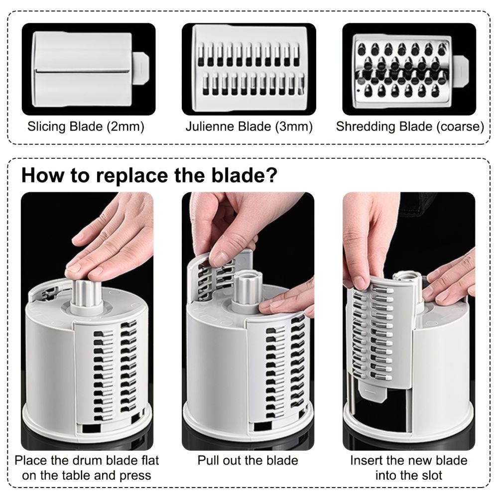 dropship 1pc Multifunctional Vegetable Cutter; Hand-cranked Potato Slicer; Lemon Grater; Drum Vegetable Grater With Handle