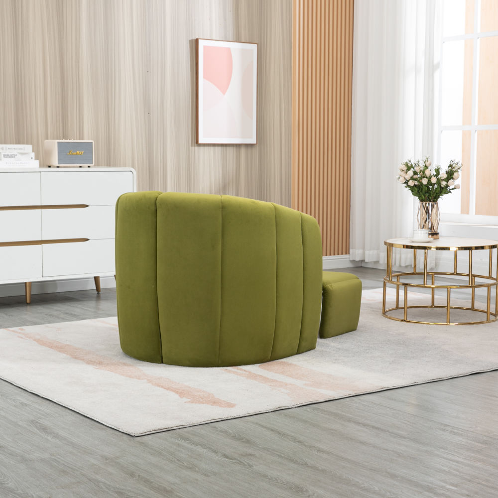 dropship COOLMORE Accent Chair with Ottoman, Mid Century Modern Barrel Chair Upholstered Club Tub Round Arms Chair for Living Room