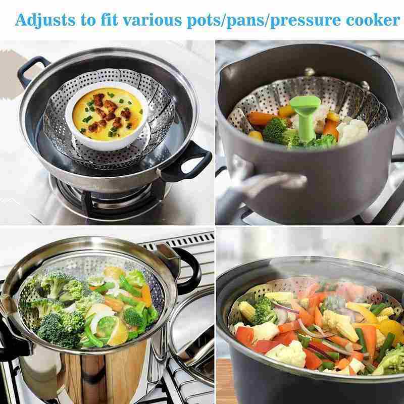 dropship Steel Folding Steamer Basket Steel Fish Steamed Steamer Vegetable Steamer Telescopic V0B3