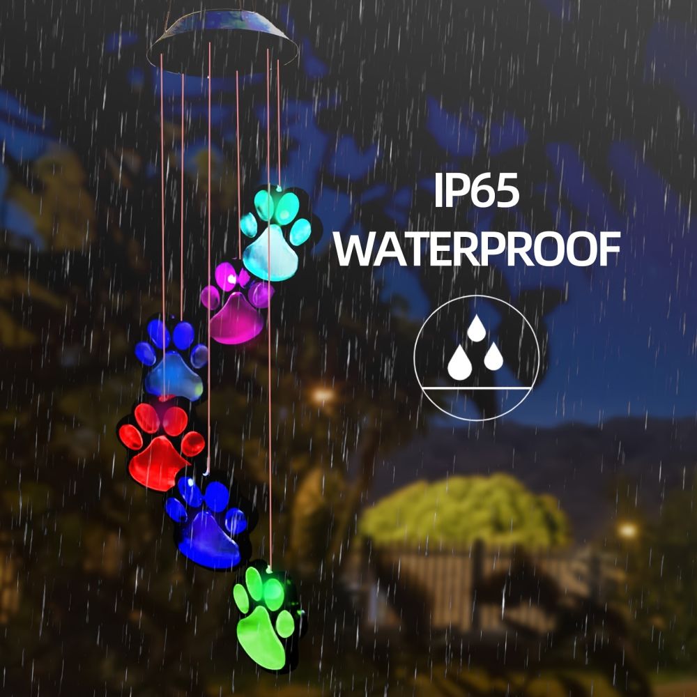 dropship 1pc; Paw Print Solar Wind Chimes For Outside; Dogs Cat Pet Paw Print Remembrance Wind Chimes; Waterproof Color Changing Solar Hanging Lights; Sympathy Gift For Pet Lover; Balcony; Patio; Yard Decor
