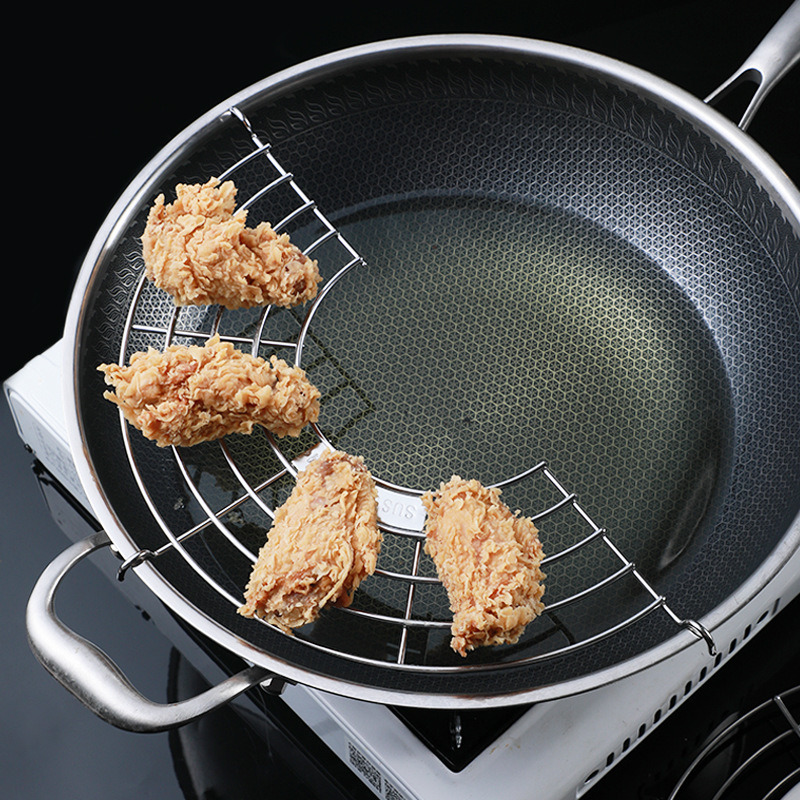 dropship 1pc; 304 Stainless Steel Semi-circular Oil Draining Rack; BBQ Frying Rack; Kitchen Steaming Rack; Oil Filter Insulation Rack