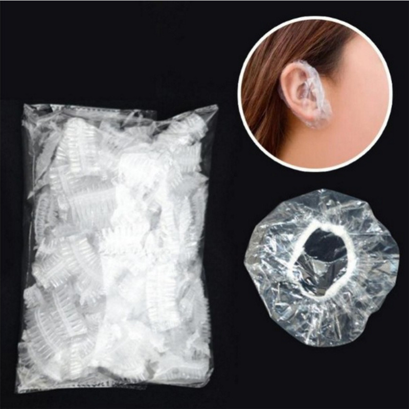 dropship 100pcs Disposable Ear Covers; Plastic Waterproof Ear Protectors Elastic Clear Ear Caps Salon Hairdressing Dye Shield Earmuffs For Hair Dye; Shower; Spa