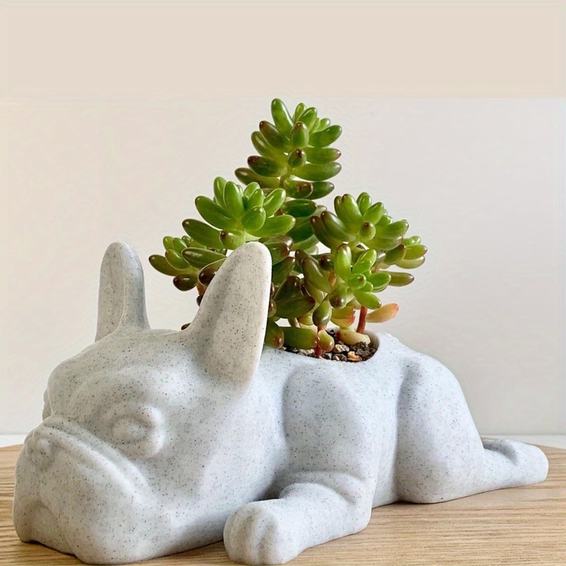 dropship 1pc Mini Resin PuppyFlower Pot, Succulent Planter, French Bulldog Shape Cute Bonsai Flower Pots, Cute Dog Flower Pots, Air Plant Holder, For Home Garden Office Desktop Decor (No Plants)